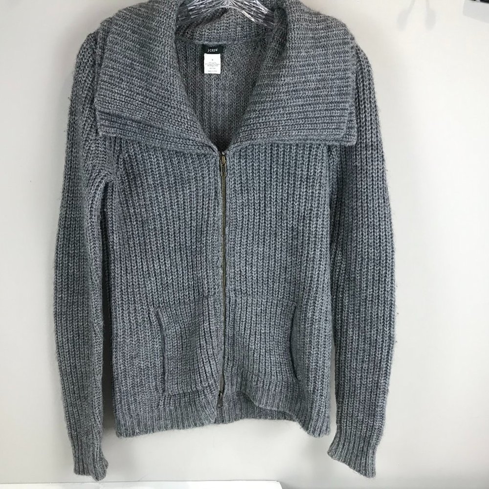 J. Crew Gray Chunky Knit Zip-Front Cardigan
